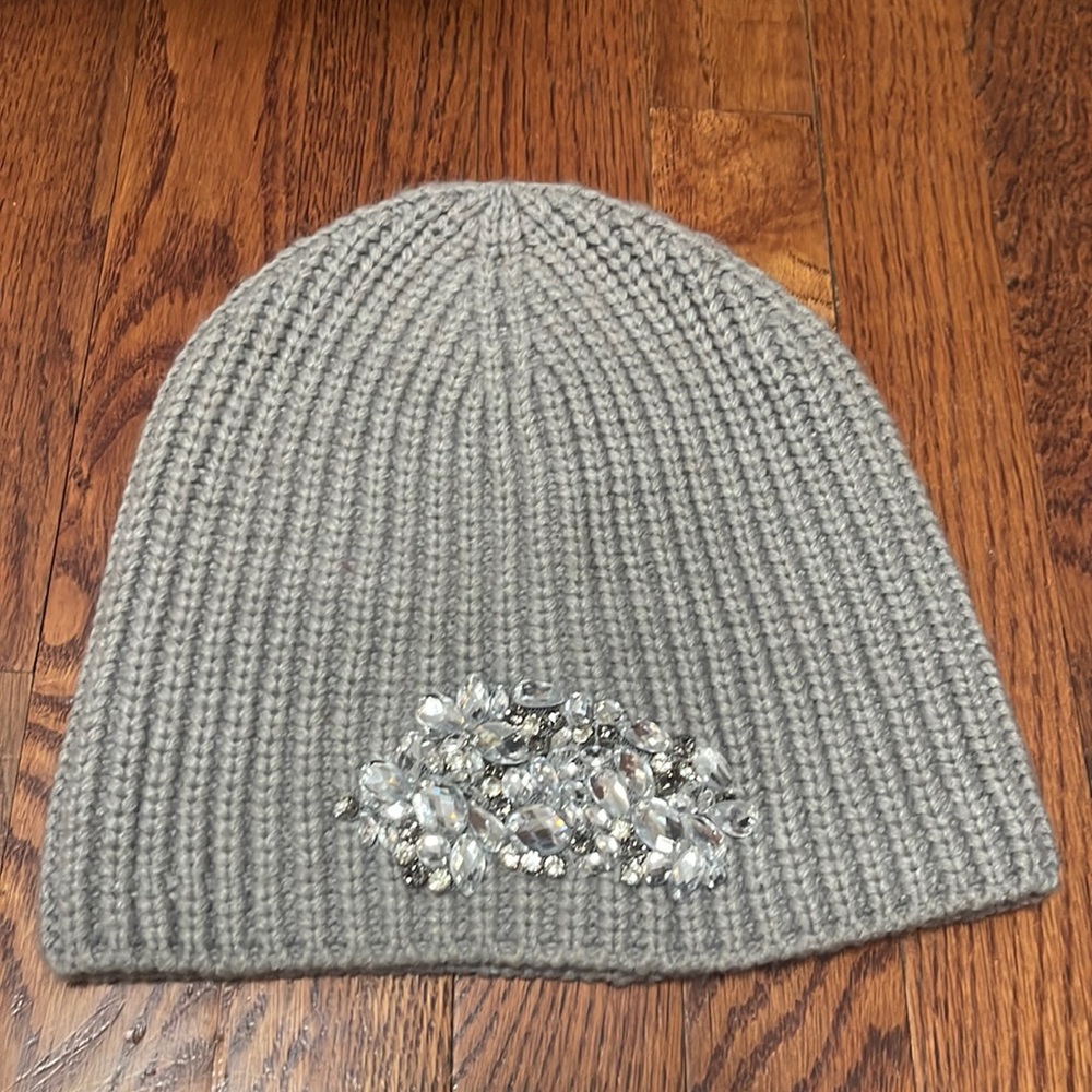 Gray Ann Taylor beanie with jewel embellishment
